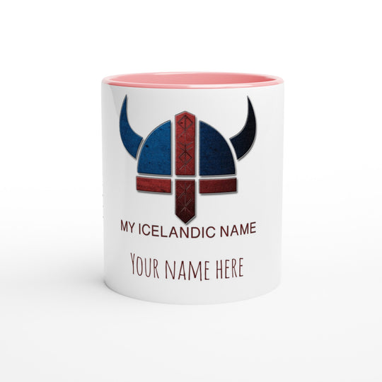 Icelandic name mug, personalized, Ceramic Pink handle and inside, white exterior 00443804-e601-4777-98f9-0394abd35dfd