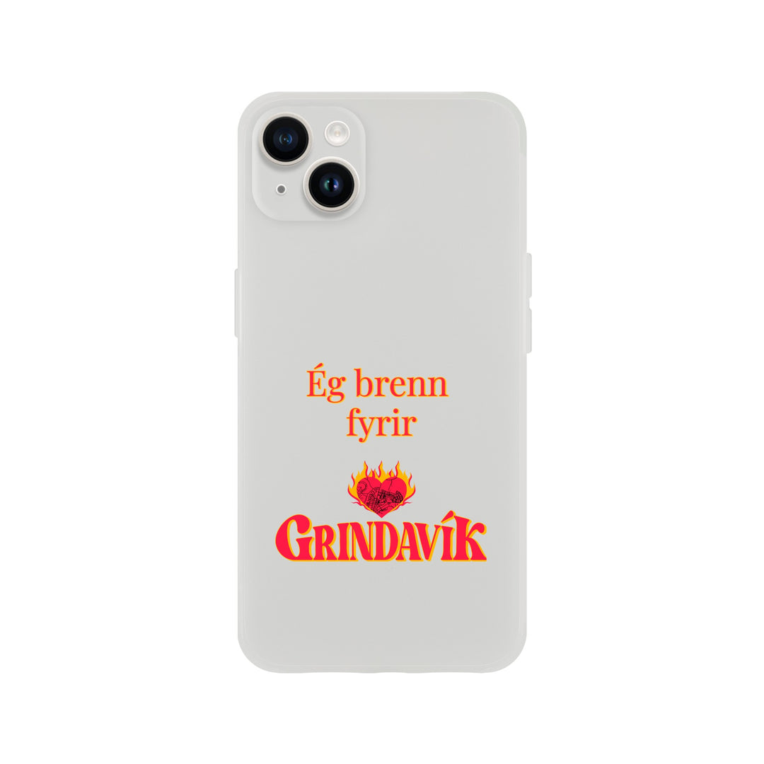 Grindavík support phone case, clear Flexi, customizable text "Ég brenn fyrir"  068149c7-df65-4517-bbbb-ed077fb76339