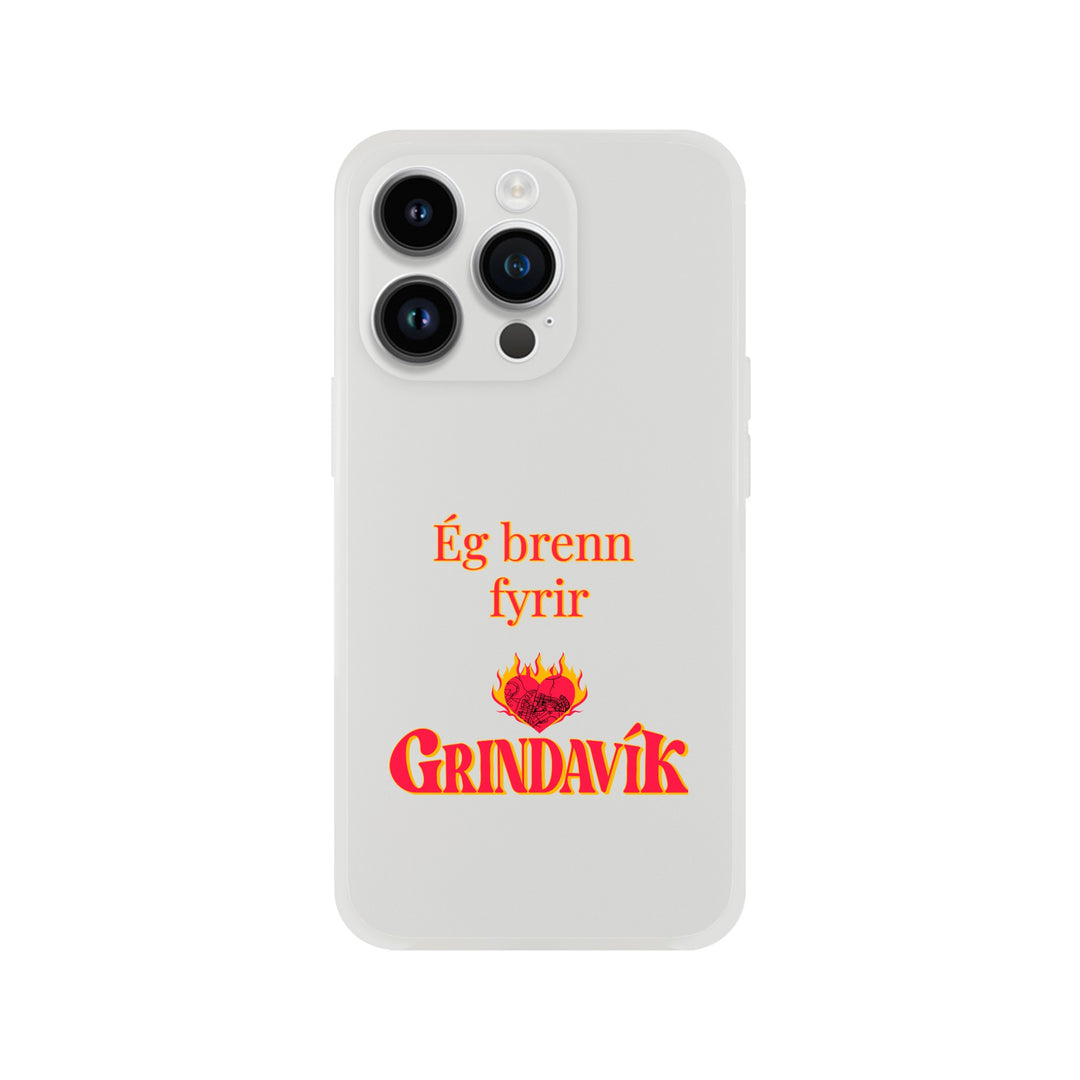 Grindavík support phone case, clear Flexi, customizable text "Ég brenn fyrir"  0e1059c1-2718-4bf3-89f0-8bac97aeb55c