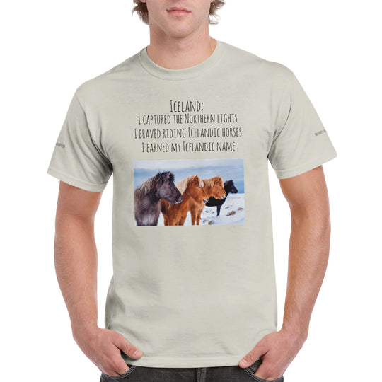 Icelandic horse t-shirt with [customer's name] in Ash 0e6a24b4-dc43-4820-a1e5-73ea5f77afa8