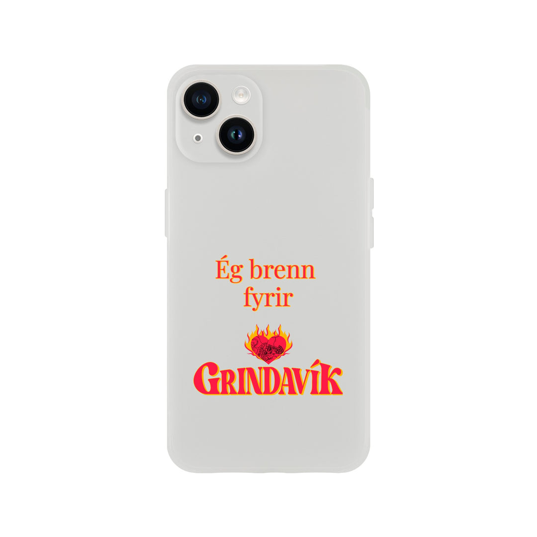 Grindavík support phone case, clear Flexi, customizable text "Ég brenn fyrir"  1e2397aa-1c2d-47f1-be59-8f62cca32620