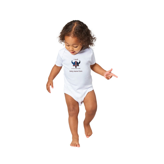 White Custom baby bodysuit, 'I Rock' with name, short sleeves 224429f4-4a70-407b-b73a-c44021737299