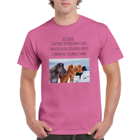 Icelandic horse t-shirt with [customer's name] in Azalea 26ad724f-fd35-4710-84c0-2954adb73825
