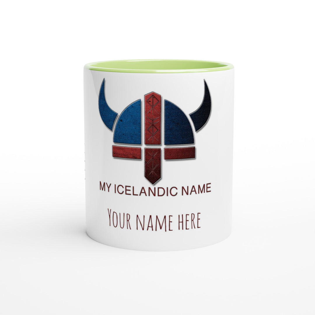 Icelandic name mug, personalized,Ceramic Green handle and inside, white exterior 3b769707-1a73-478d-ab09-2d23153d6285