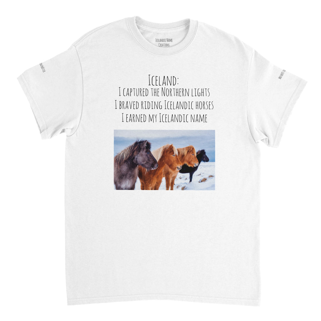 Icelandic horse t-shirt with [customer's name] in White 46b33cdf-1452-4563-b60c-5187f9bf121d