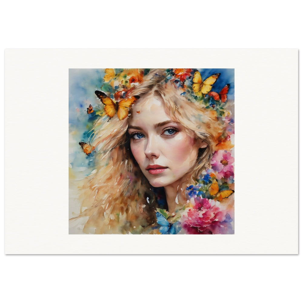 Butterfly Girl, a blond lady with butterflies in her hair