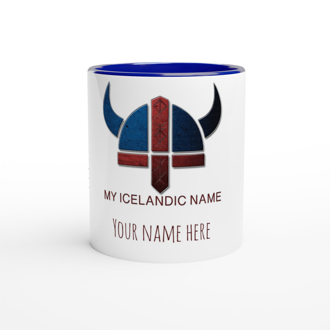 Icelandic name mug, personalized, Ceramic Blue handle and inside, white exterior 502d0b83-d0c1-49c9-a11e-ab45eea9f93c