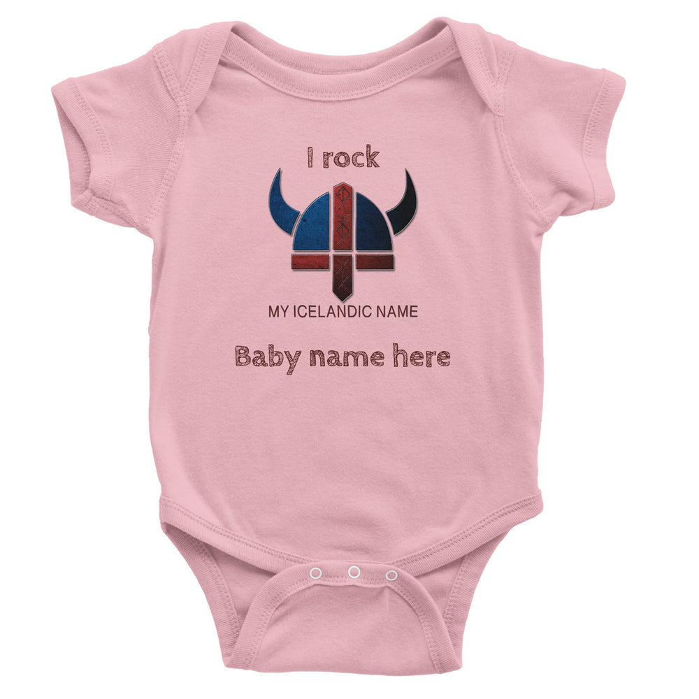 Pink Custom baby bodysuit, 'I Rock' with name, short sleeves 523b138a-b28d-443b-9610-e5b97f42b175