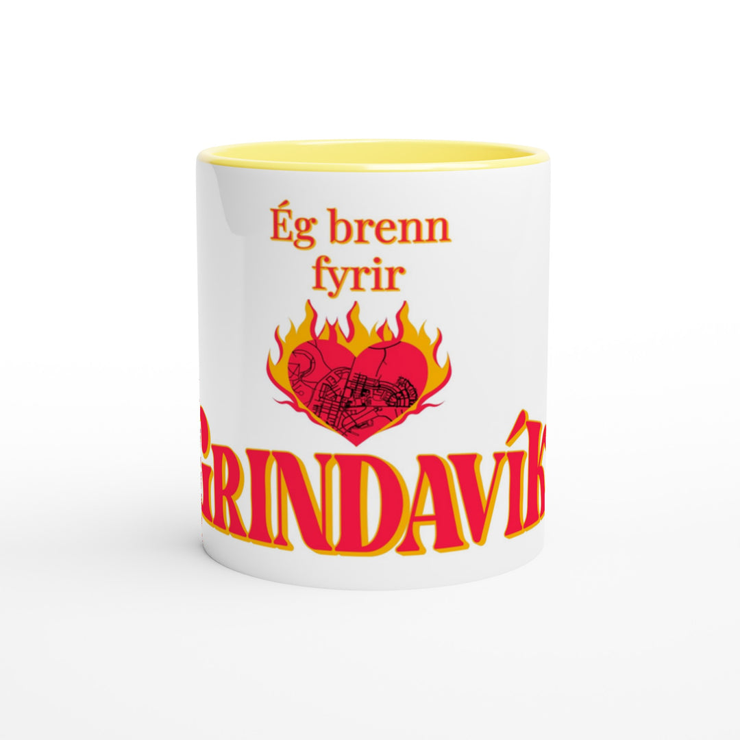Yelllow inside Customizable 'Support Grindavík' charity mug with color accents. 100% of profits donated to the families of Grindavík.54a15d3c-6aee-4048-9746-2320ef5e6414