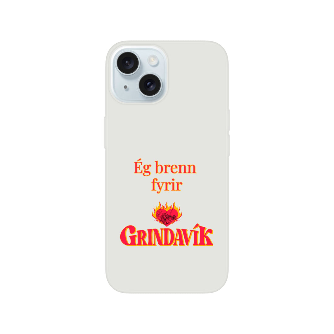 Grindavík support phone case, clear Flexi, customizable text "Ég brenn fyrir"  6825376a-2eef-4dcd-bd0e-11e71dc766f7
