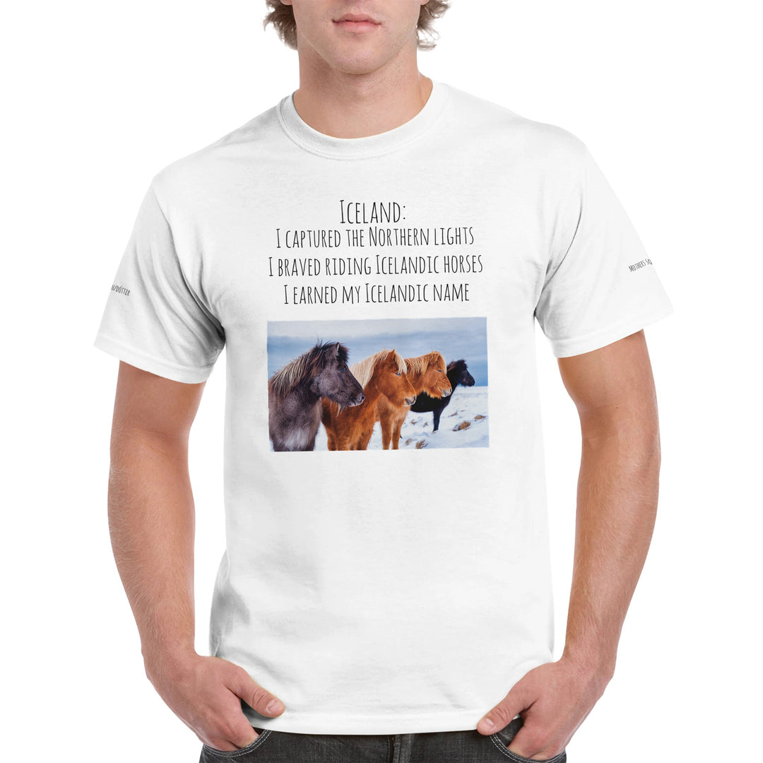 Icelandic horse t-shirt with [customer's name] in White 75a374a3-d99b-44bc-bffd-503af8be374e