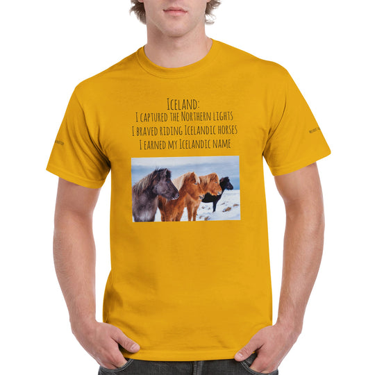 Icelandic horse t-shirt with [customer's name] in Gold 7d6ab519-01b4-4929-9a53-ef9c24a29052