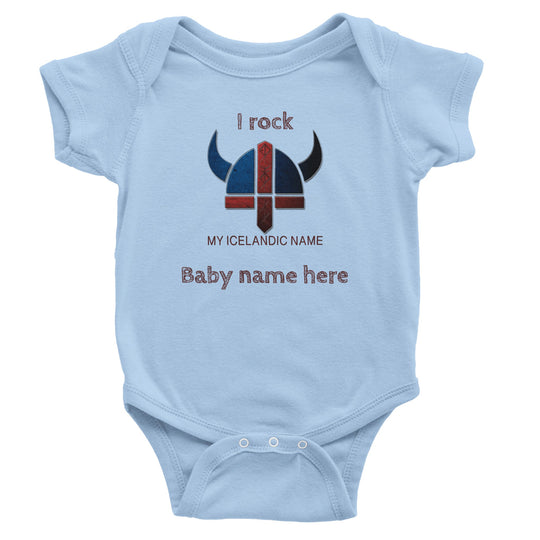 Baby Blue Custom baby bodysuit, 'I Rock' with name, short sleeves 881a90b0-0007-467d-9669-295338b09df6