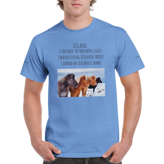 Icelandic horse t-shirt with [customer's name] in Light Blue8925fe60-1c74-4fdb-94b4-1ada2204fec4