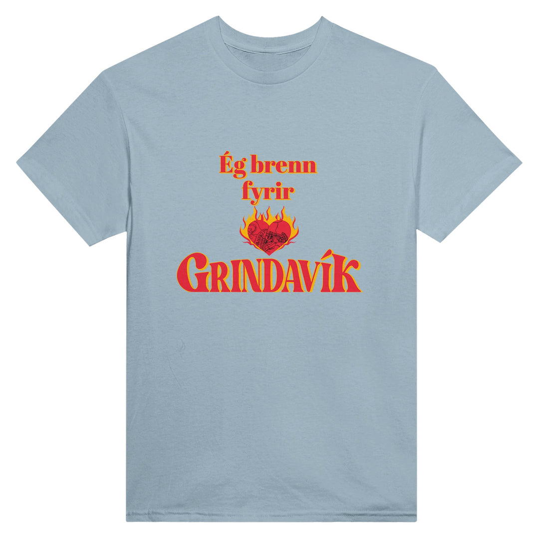 Light Blue Customizable 'Support Grindavík' t-shirt with Icelandic phrase. Backside customizable. 100% of profits donated.a6a3bcaf-1e26-4335-baa6-26b093675413