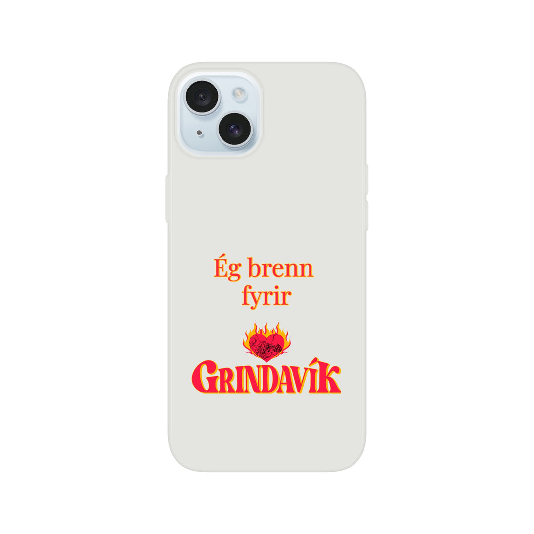 Grindavík support phone case, clear Flexi, customizable text "Ég brenn fyrir"  a85952be-c002-4603-a508-38673eced914