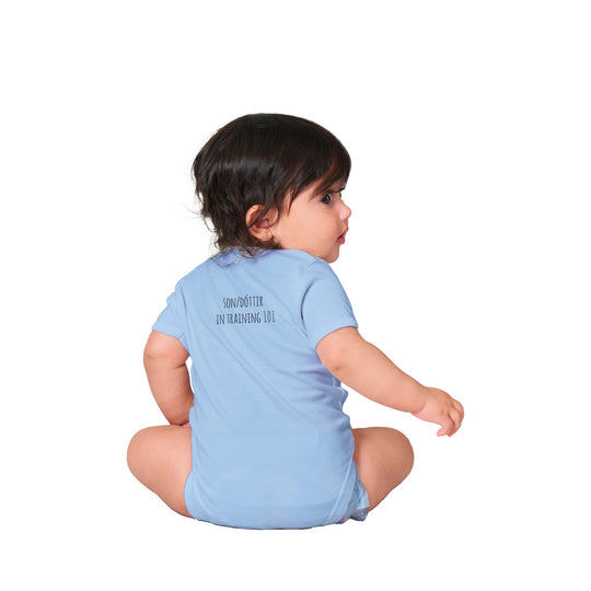 Custom baby onesie with I Rock slogan and Icelandic name in baby blueb8ac1afb-9ece-4985-b777-d95d0e616253