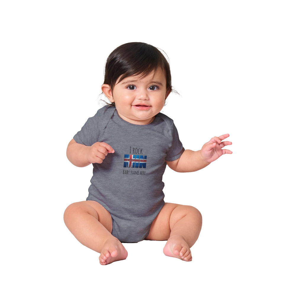 Custom baby onesie with I Rock slogan and Icelandic name in Heather Gray bfcd6edb-6049-4e7c-87c7-54e3640d9db8