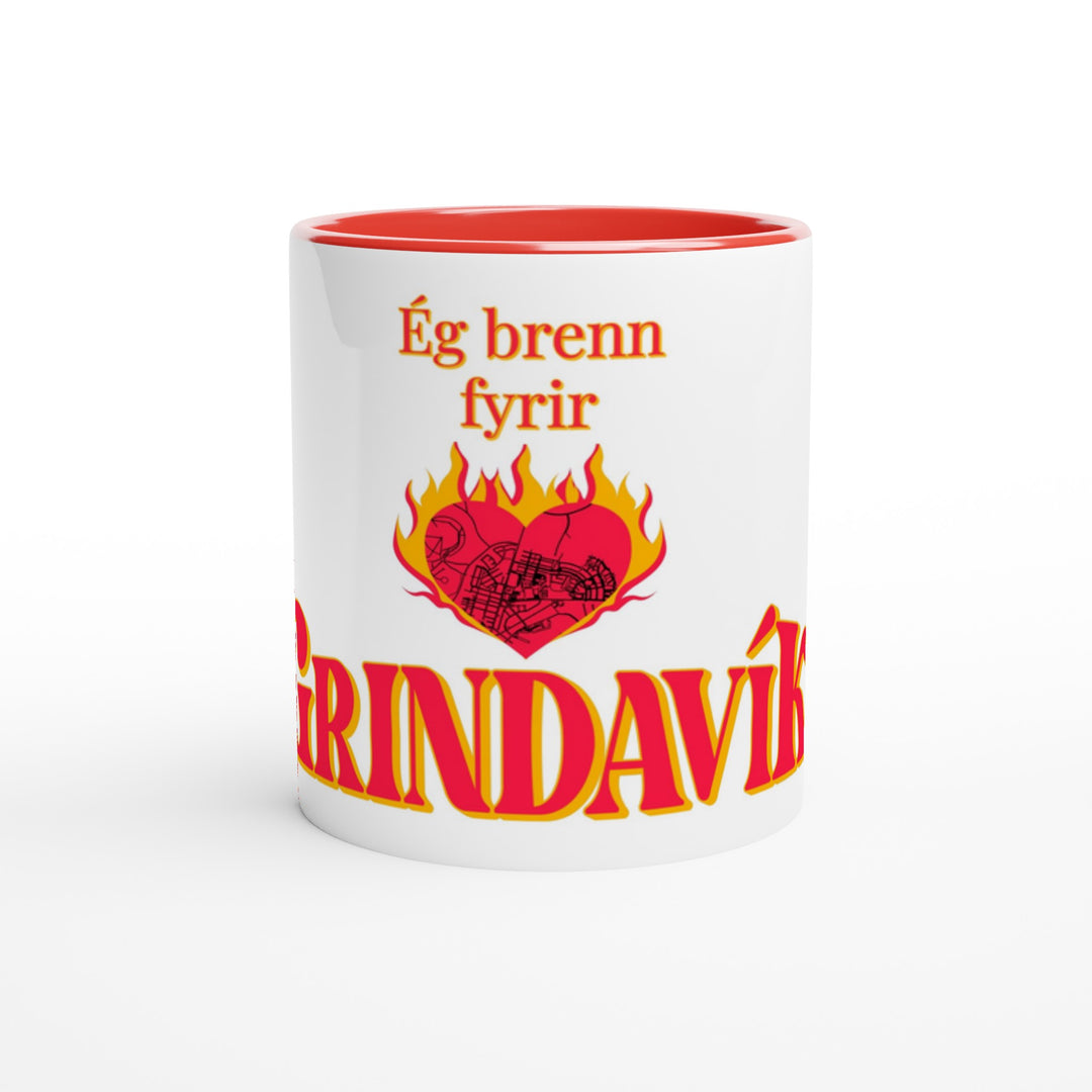 Red inside Customizable 'Support Grindavík' charity mug with color accents. 100% of profits donated to the families of Grindavík."c4c910af-2621-4877-b214-9d933f06f691