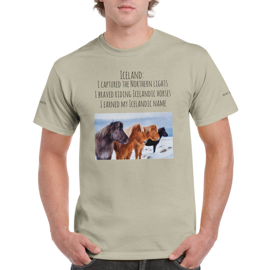 Icelandic horse t-shirt with [customer's name] in Sand cdc1ac75-a6bd-431d-8815-6a2bc5ff03f3
