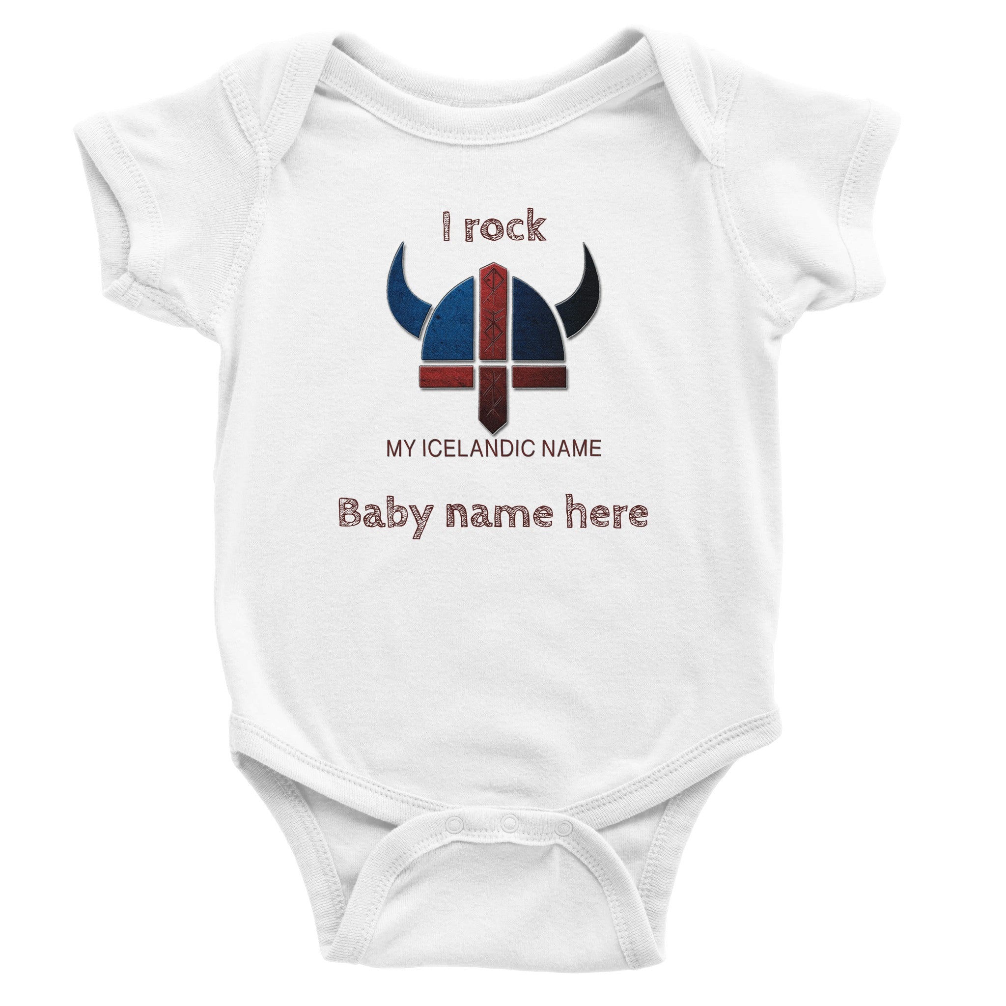 White Custom baby bodysuit, 'I Rock' with name, short sleeves d428cee9-c7a3-4b84-81a8-8777212c161a