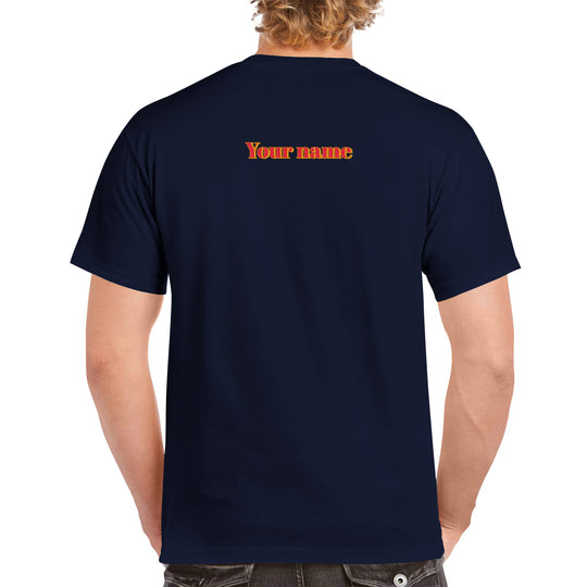Navy Customizable 'Support Grindavík' t-shirt with Icelandic phrase. Backside customizable. 100% of profits donated.db5e67c9-61a9-4e03-9dcd-876b7f76ea9e