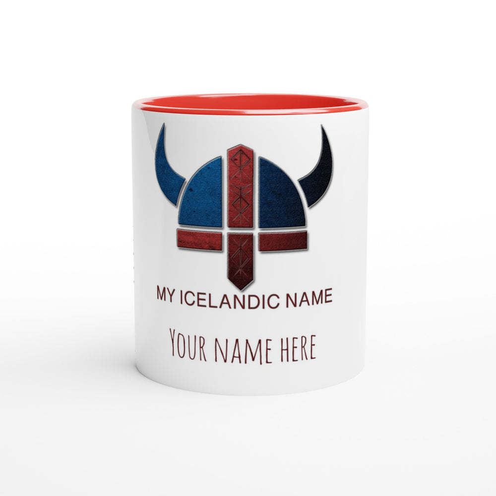 Icelandic name mug, personalized, Ceramic Red handle and inside, white exterior e031e02e-94e1-4404-a050-7e8349b77e76