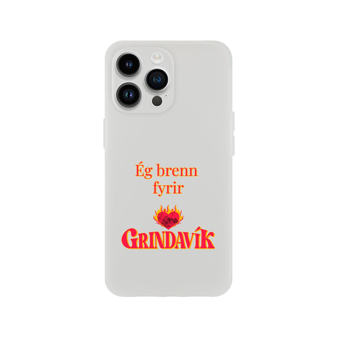 Grindavík support phone case, clear Flexi, customizable text "Ég brenn fyrir"  e0771f29-7f31-464e-b795-db817abb2ae6