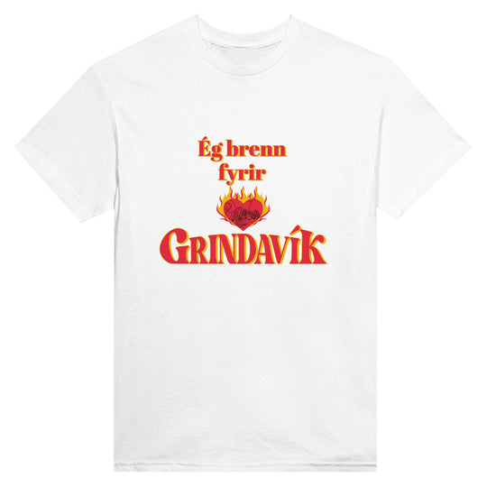 White Customizable 'Support Grindavík' t-shirt with Icelandic phrase. Backside customizable. 100% of profits donated.effbb296-f8c5-4672-aa22-b0800a1e5f76