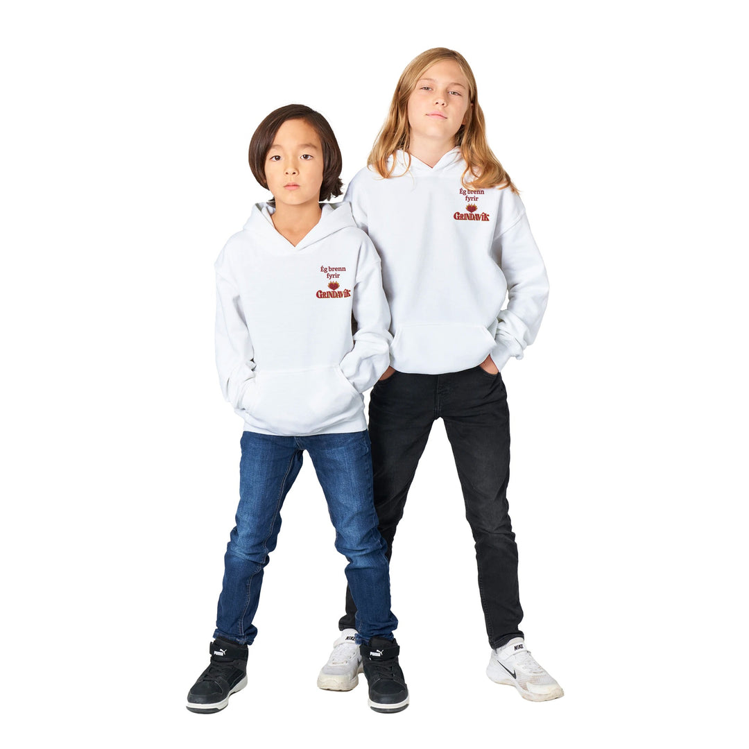 White Customizable kids hoodie front view, add child's name with embroidery fdfce5e6-05c3-4acf-93b5-5120e8ad5890