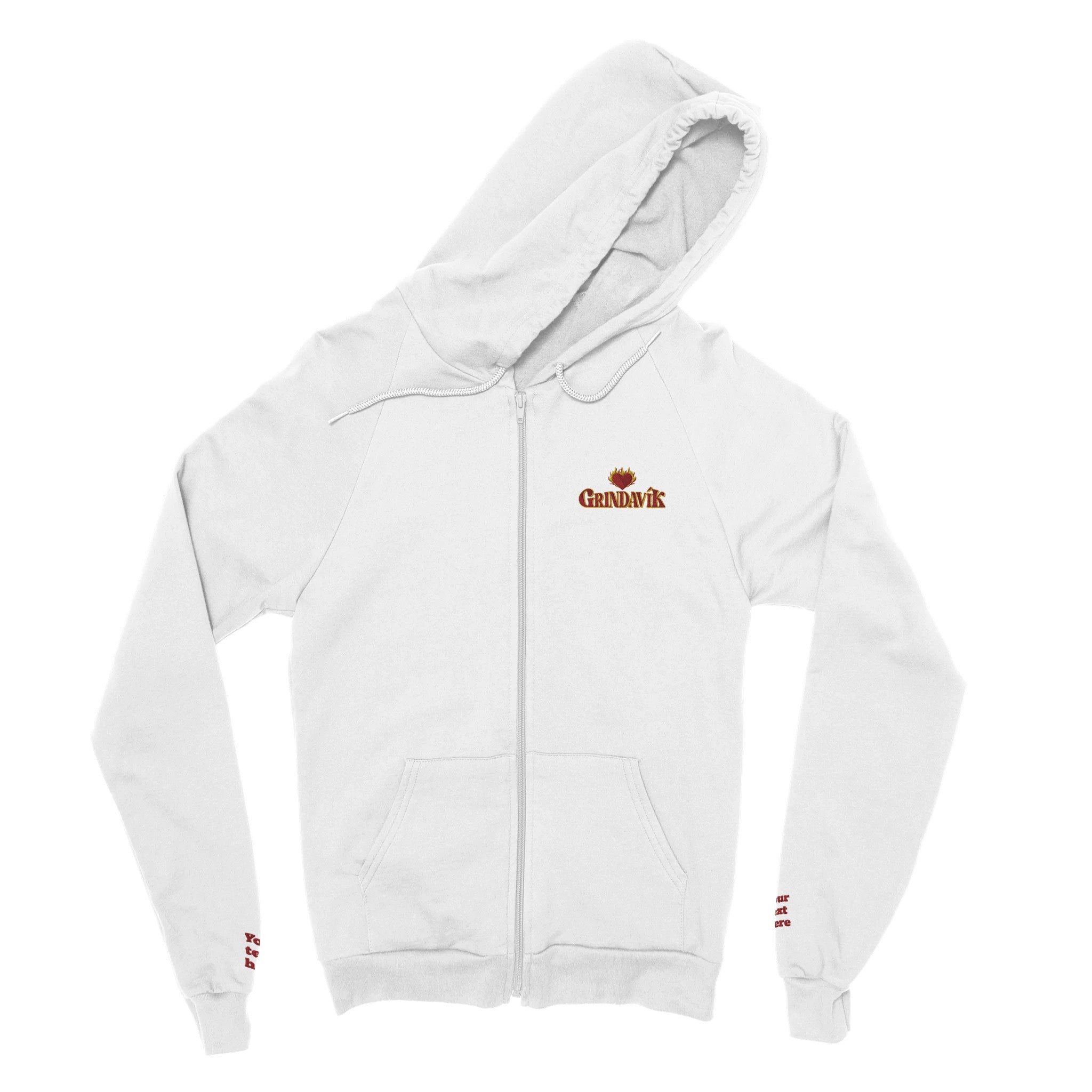 I burn for Grindavík Embroidered Custom Classic Unisex Zip Hoodie in White