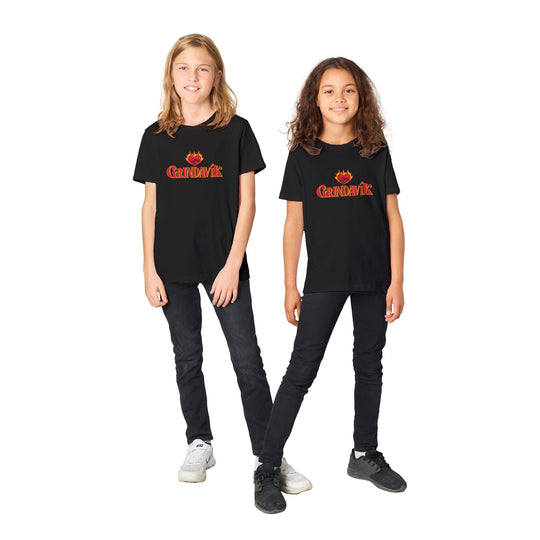 Support Grindavík organic unisex kids T in black, custom 92be97c9-3ea8-4c71-91b7-a4c17fe3cc66